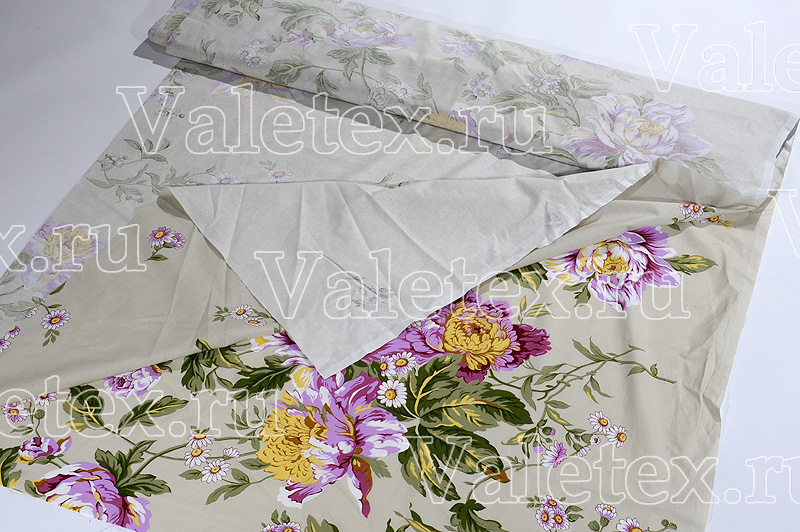 Бежевая Шуйская бязь с цветами